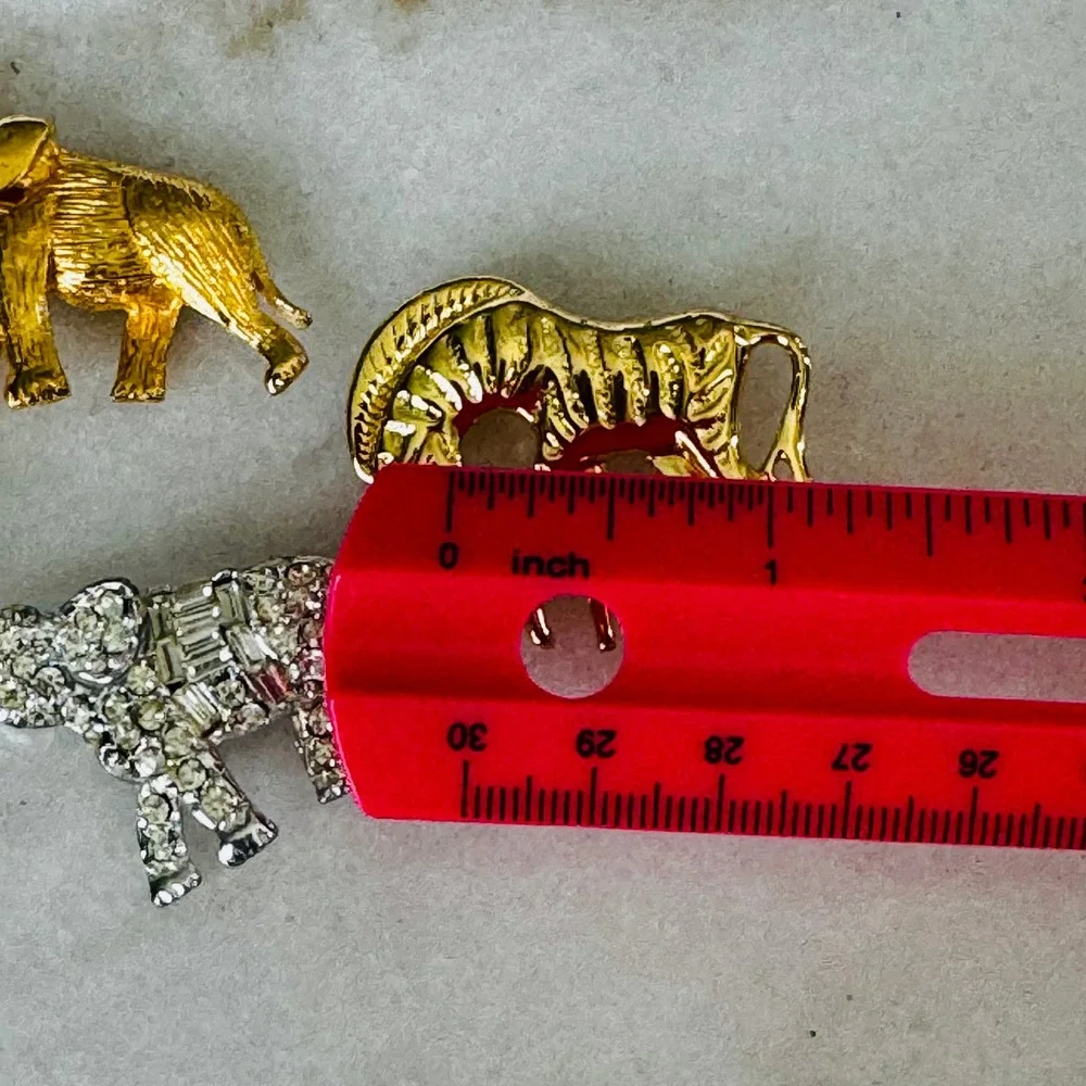 Vintage Style Safari Animal Brooch Pin Set Gold Silver Tone 3pc Rhinestone